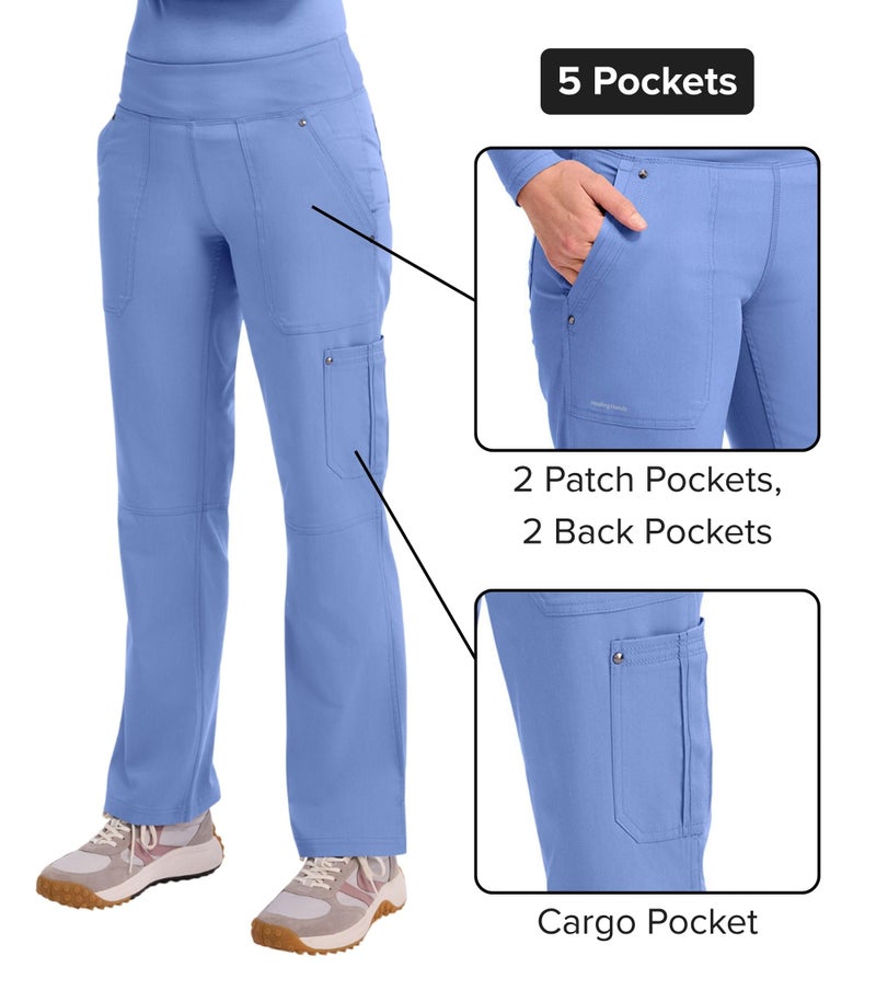 Healing Hands Women's Scrub Pant Tori Cargo Bottoms with 5 Pockets and 2-Way Stretch Fabric 9133, M, Ceil - Image 4